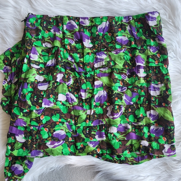 Zara Black and Green Floral Ruffled Layered Mini Skirt Ladies M - Picture 11 of 12